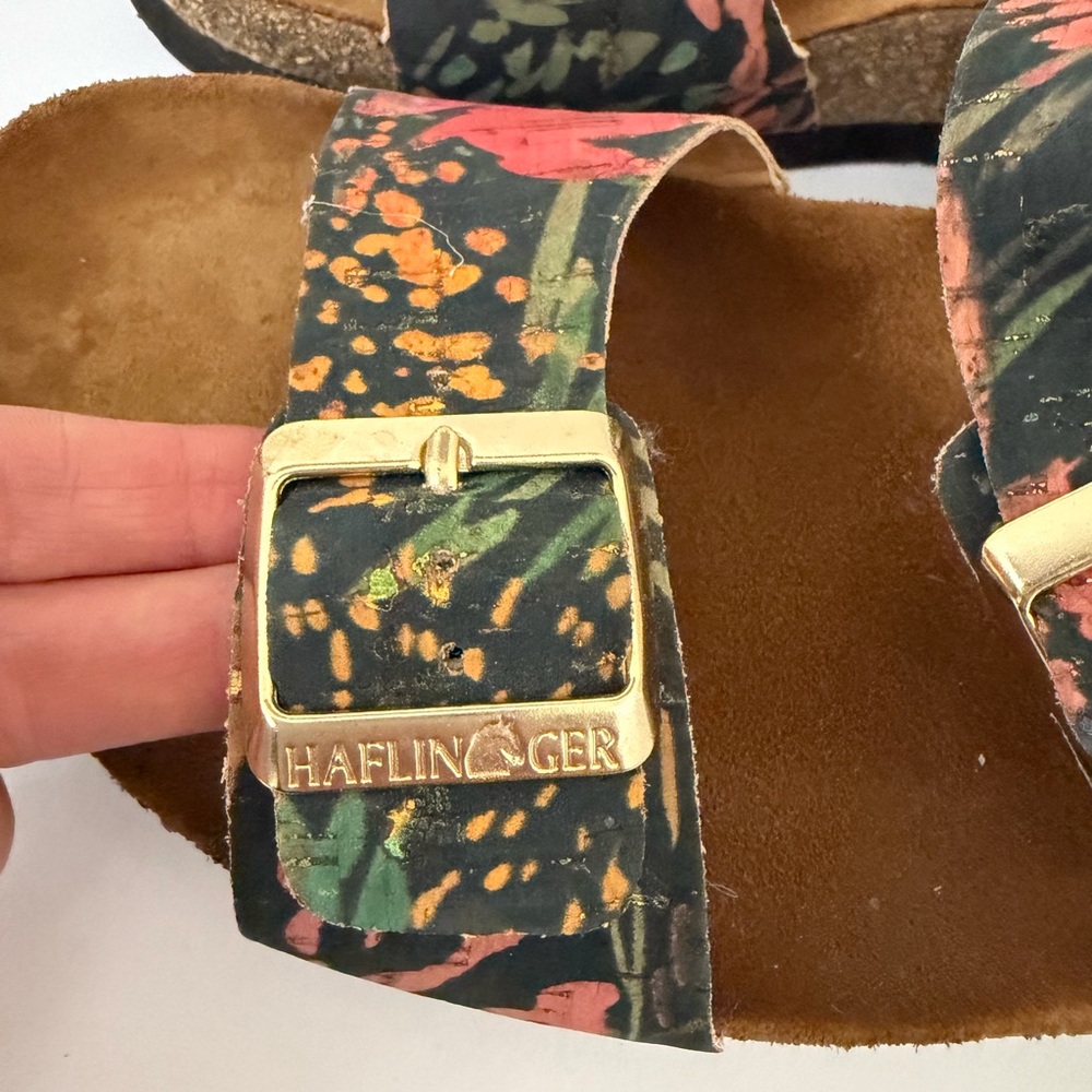Haflinger Floral Double-Buckle Slide Sandal - Green/Pink/Gold Buckles - Picture 4 of 7